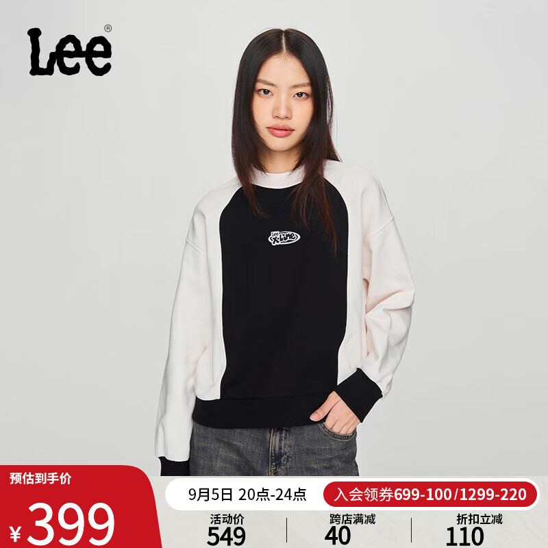 Lee24早秋舒适版圆领撞色设计黑色女卫衣休闲潮LWT0... M