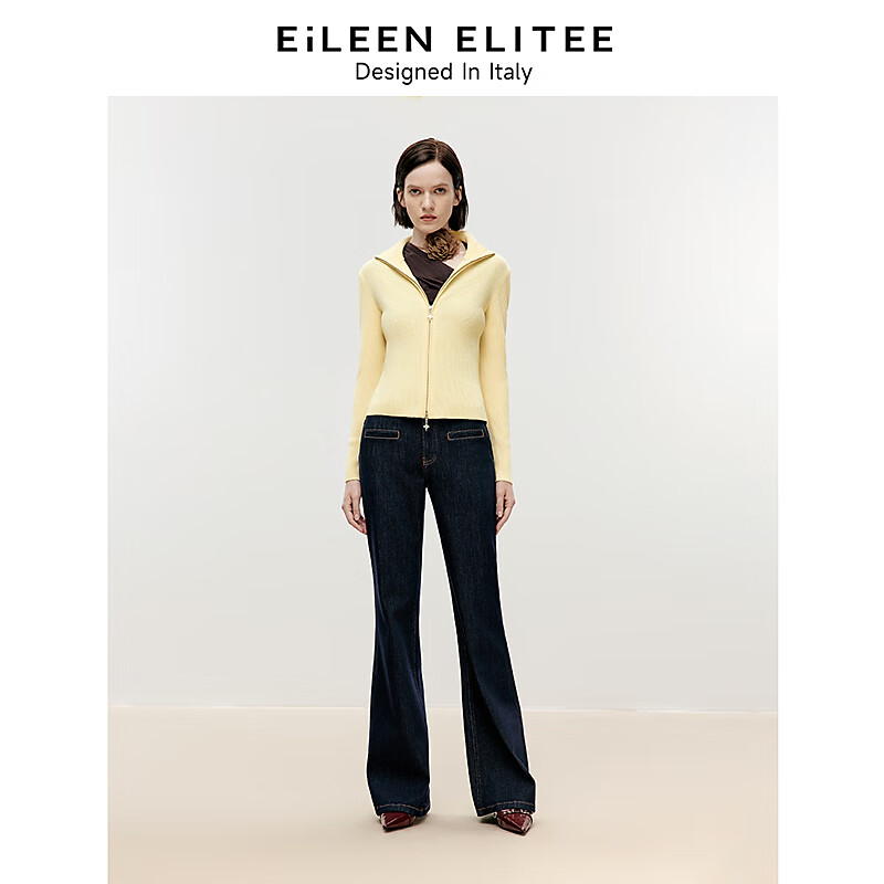 朗姿欧洲EiLEEN ELITEE纯羊毛针织衫2024冬高级感毛衣外套女 米黄色 XL