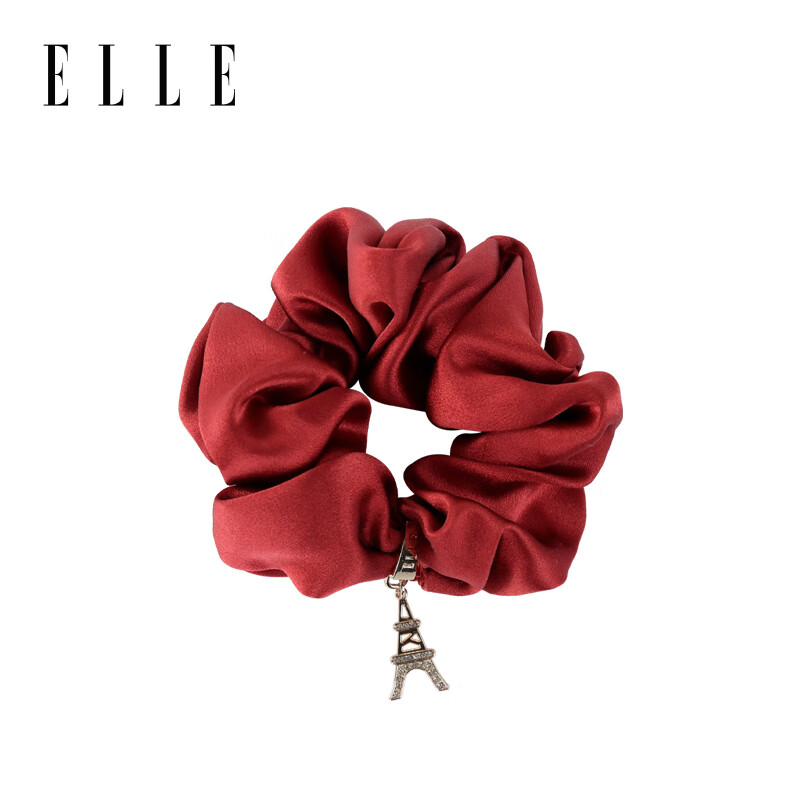 ELLE【100%桑蚕丝】发圈大肠圈女生优雅高马尾头绳高级感 红