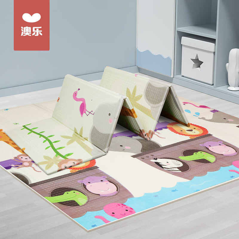 澳乐（AOLE-HW）婴儿折叠爬行垫加厚xpe无味免洗地垫宝宝地上游戏防护双面爬爬垫 180*200*1.5CM小猴身高+快乐远航