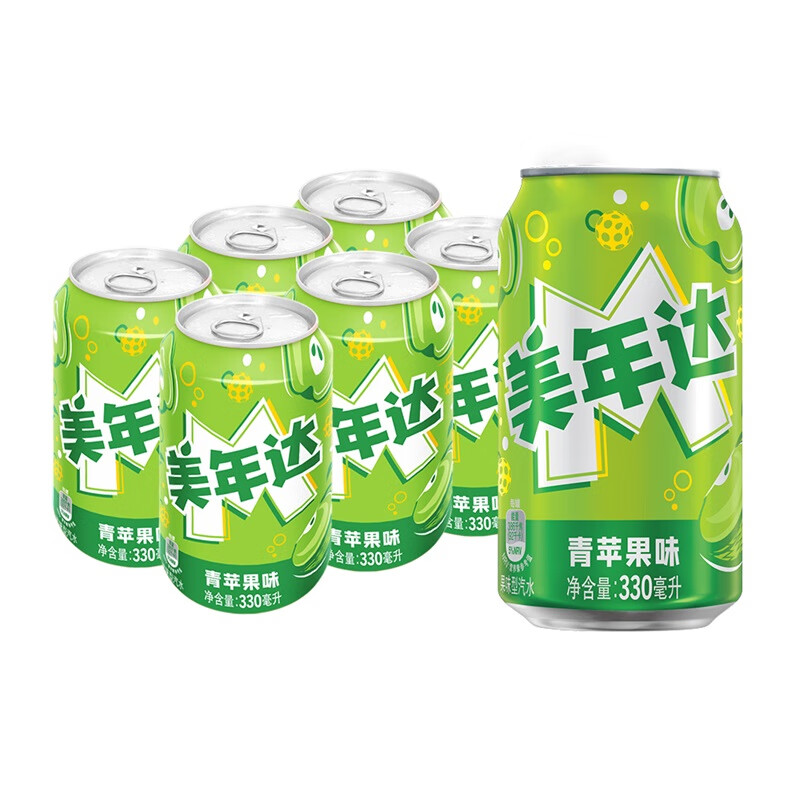 百事可乐Pepsi 碳酸饮料汽水330ml*6听 小包装 美年达 青苹果味330ml*6听