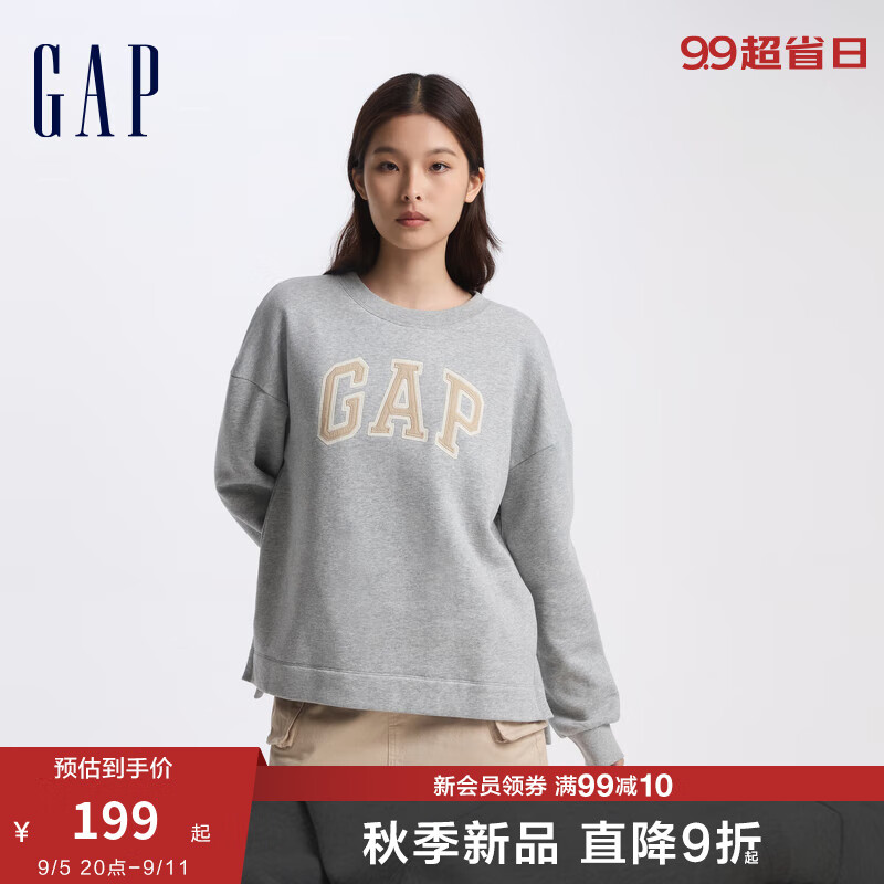 Gap女装2024秋季新款碳素磨毛字母大logo抓绒卫衣休闲上衣634496