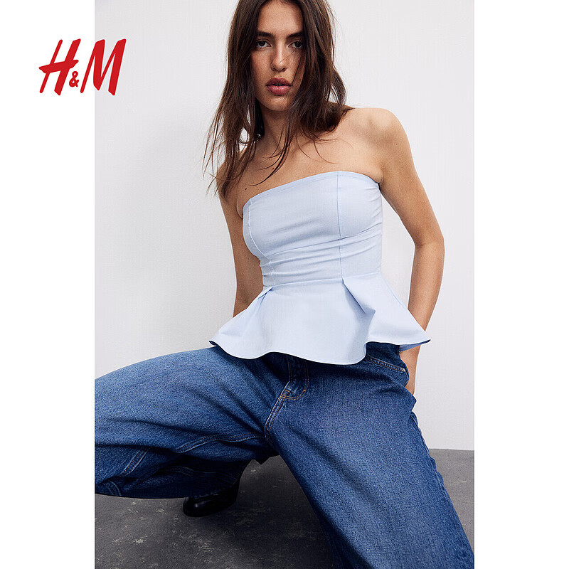 H&M2024夏季新款女装时尚休闲裙式下摆抹胸式上衣1254805