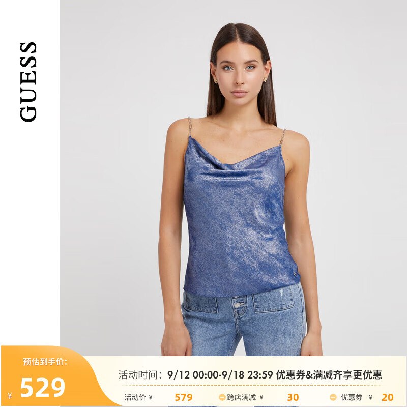 GUESS24年秋季女士法式设计时尚性感露背吊带-W3BH61WFQA0 FB24-蓝色 XS