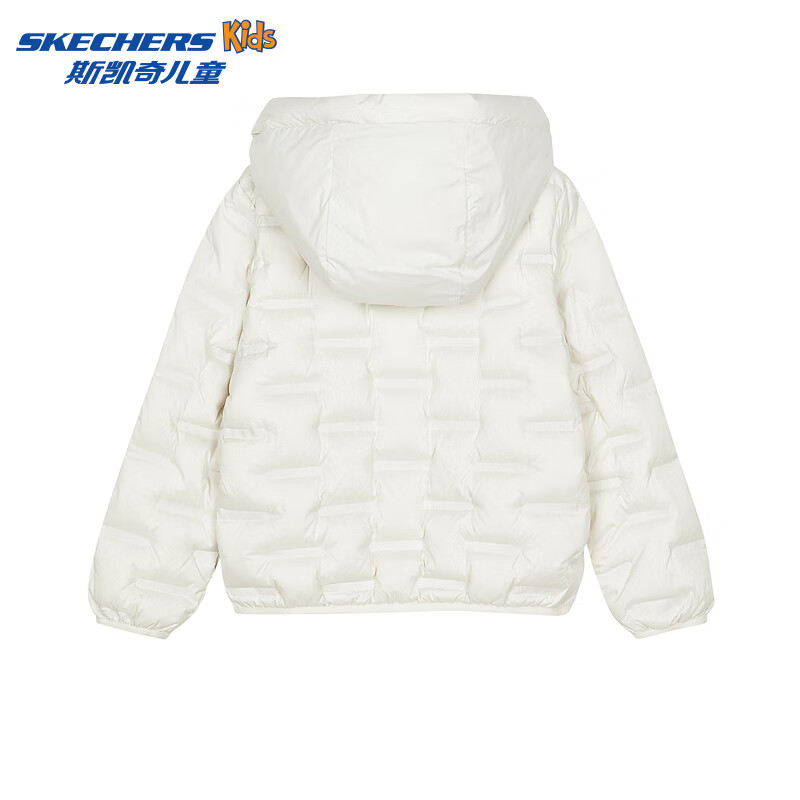 Skechers斯凯奇儿童羽绒服梭织短款2024冬季女童保暖连帽外套P424G002 豆腐白/0211 165cm