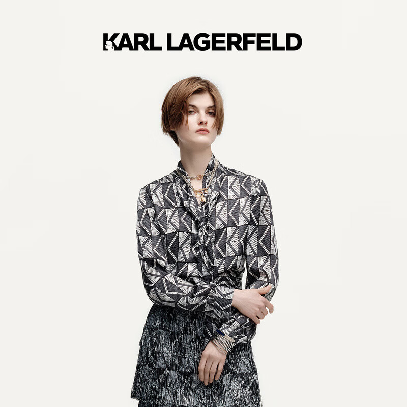 Karl Lagerfeld卡尔拉格斐2024秋季图案收腰衬衫老佛爷 黑色 36