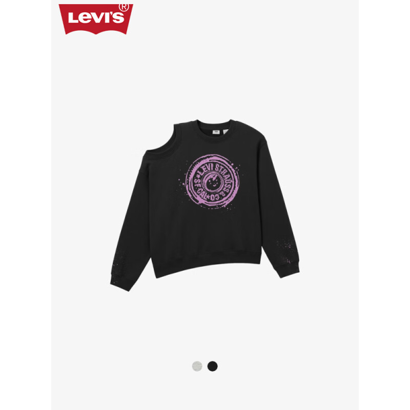 Levi's李维斯24季女士直筒露肩个性设计圆领卫衣 灰黑色 0016K-0000 L