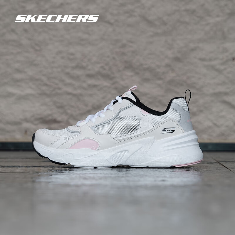 斯凯奇（Skechers）女鞋透气老爹鞋马卡龙色系老爹鞋时尚潮流舒适运动休闲鞋 自然色/浅粉色 39