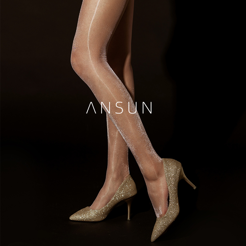 安幸ANSUN「星河2.0」360无痕档闪珠光极光油亮丝滑连裤袜黑丝袜