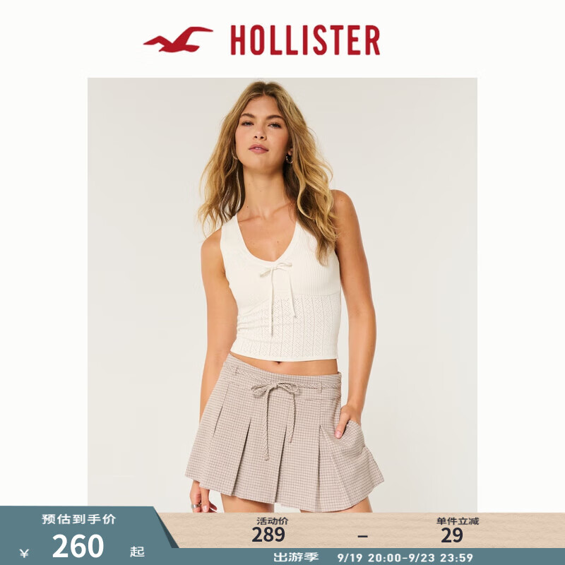 HOLLISTER24秋新款辣妹千鸟格纹百褶裙裤短款半身裙女 KI343-4161 千鸟格纹