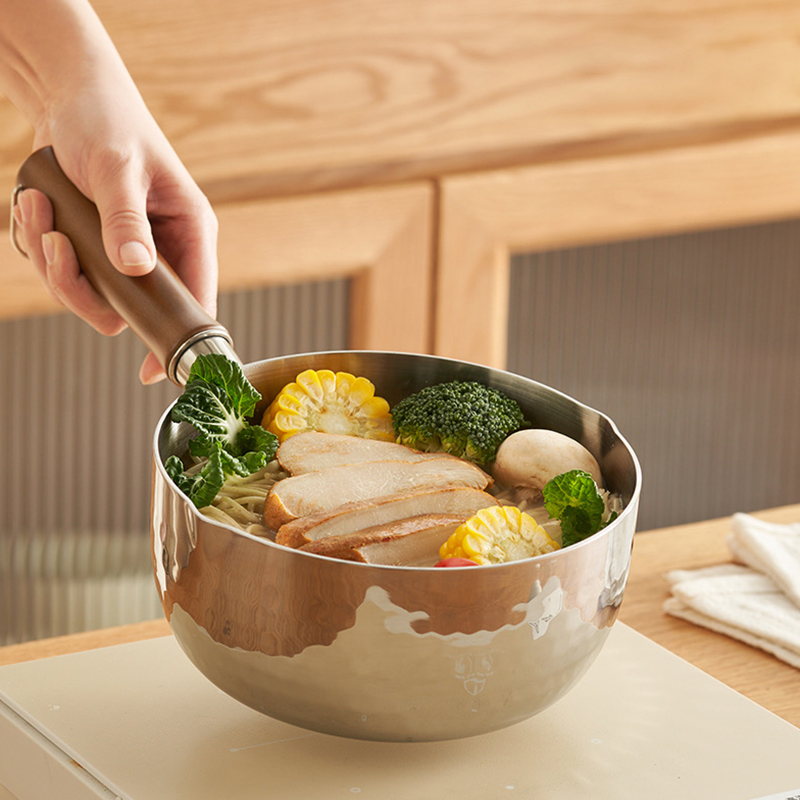 康巴赫小奶锅日式雪平锅宝宝辅食锅不锈钢婴儿家用泡面汤锅 18CM【三层加厚】【0涂层】