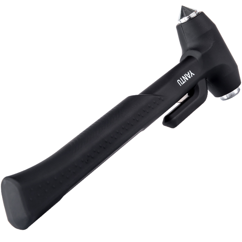 沿途汽车锤 多功能救生锤车载逃生锤 车用破窗器玻璃锤消防锤应急 长柄-黑色-带割刀