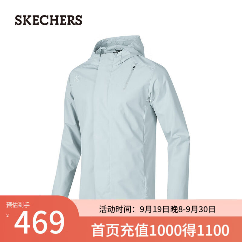 斯凯奇（Skechers）2024年男士防泼水户外透气休闲茄克P424M165 珍珠蓝/01MZ M