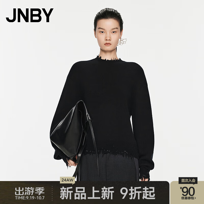 JNBY24秋毛针织衫圆领套头5O9312750 001/本黑 XS