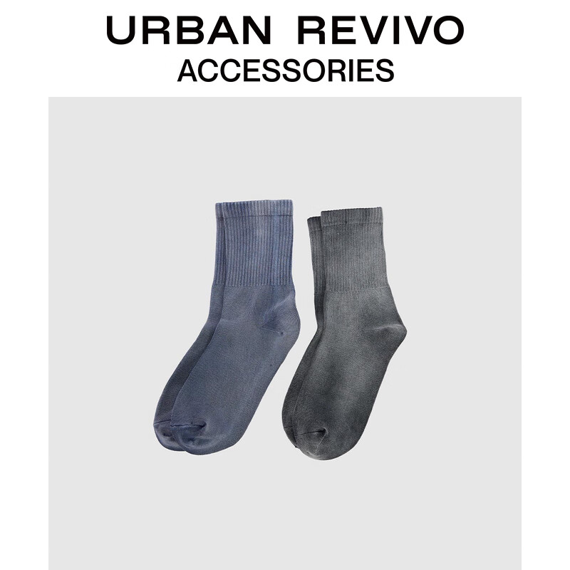 URBAN REVIVO2024秋冬男士街潮中筒袜两双装UAMA40135 多色 1双 F