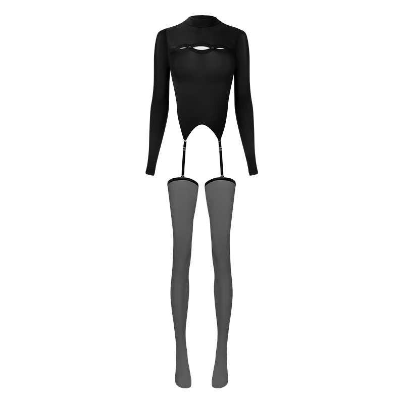 绫天生丝滑绫天生丝滑绫lingerie「影诱」50D暗扣镂空连体衣可拆卸吊带袜 Black黑色 L码「170cm~185cm」 Black黑色-影诱