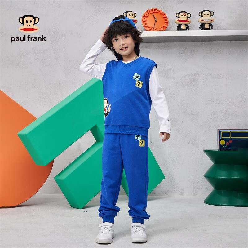 大嘴猴（paul frank）童装三件套装2024秋季中大童潮酷男女童宽松舒适休闲装 蓝色 160