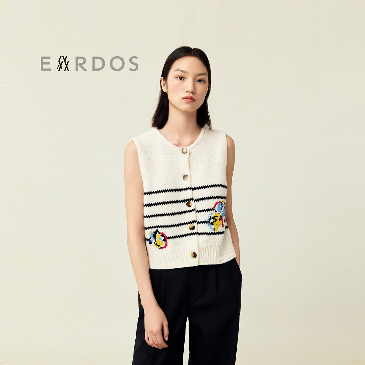 ERDOS【刘雯联名系列】LIUWEN×ERDOS 圆领提花短款混绒针织背心 白 170/88A/L