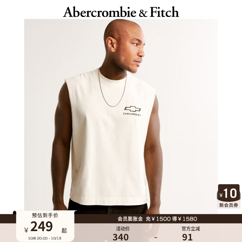 ABERCROMBIE & FITCH男装 24复古短款雪佛兰印花无袖圆领背心T恤KI123-4158 米白印花 M (180/100A)