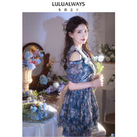 LULUALWAYS24夏季优雅露肩提花欧根纱收腰连衣裙