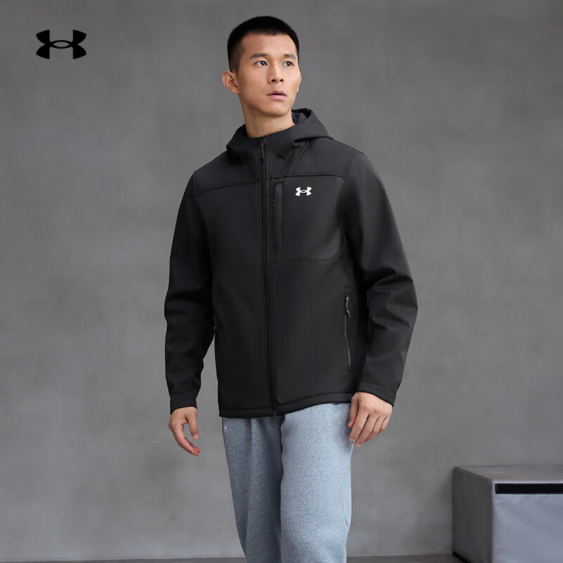 安德玛（UNDERARMOUR）ColdGear Infrared Shield男子拒水防风保暖连帽运动夹克1371587 黑色002 XL