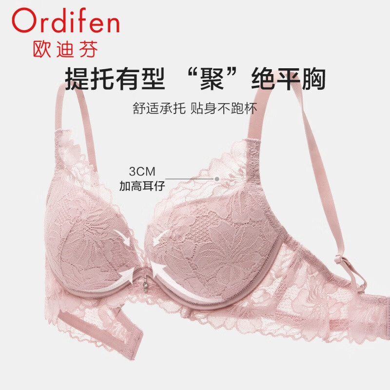 欧迪芬（Ordifen）内衣女性感蕾丝无钢圈小胸聚拢文胸透气无痕舒适胸罩 XB2502 妃粉色 34/75B