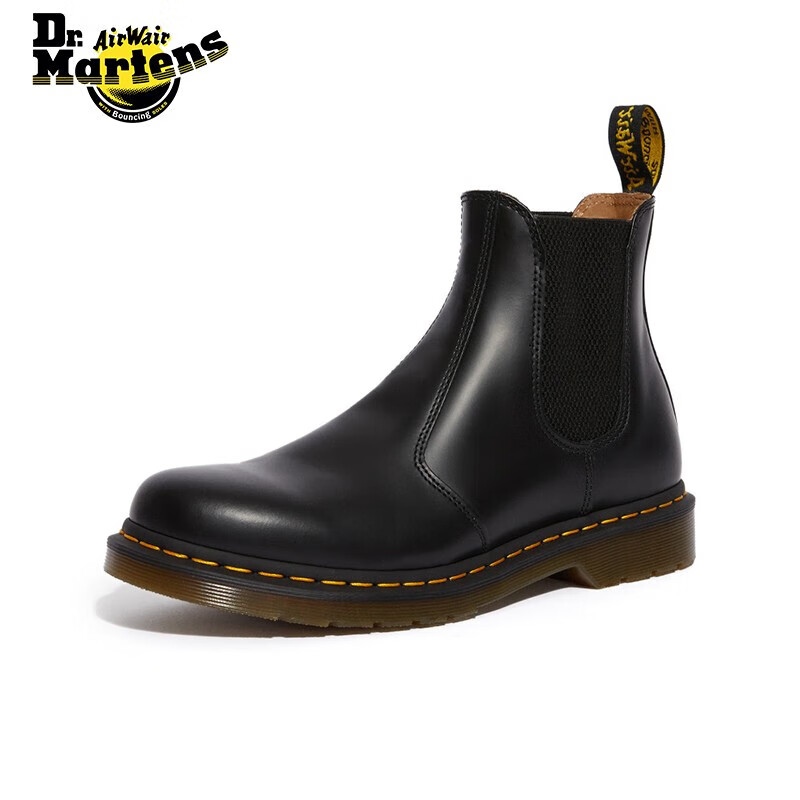 马丁（马汀博士 Dr.Martens）春夏2976 YS 新中式黄线光面皮黑色男女款切尔西靴 黑色 43