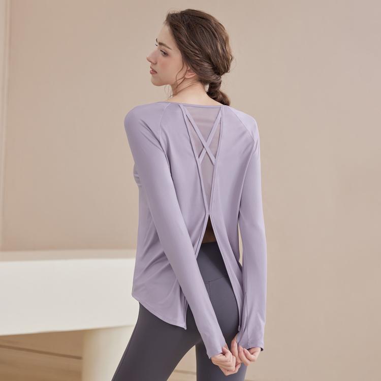 运动上衣女瑜伽服长袖2024春秋宽松休闲跑步瑜伽T恤