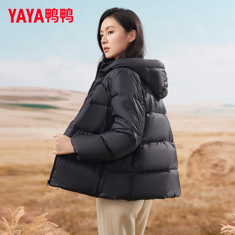 鸭鸭（YAYA）羽绒服女短款冬新国标连帽百搭韩版小个子面包服外套 黑色 M