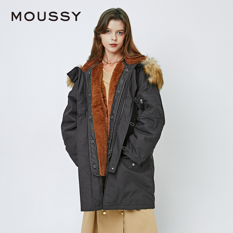 MOUSSY24冬季N3B可拆卸毛领派克服外套女5220