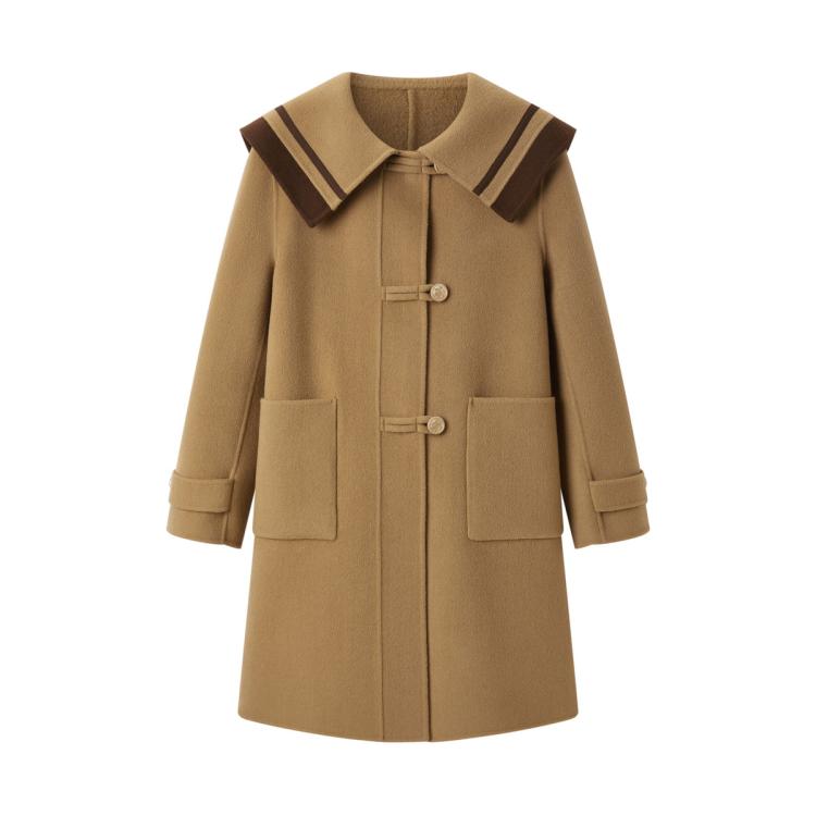【100%绵羊毛】乐町学院风毛呢大衣秋冬牛角扣中长款外套