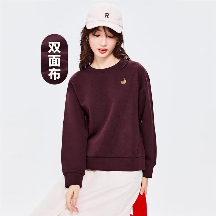 双面布保暖小老虎刺绣卫衣女宽松圆领套头卫衣女