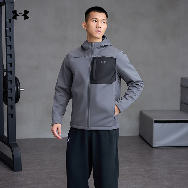 安德玛（UNDERARMOUR）ColdGear Infrared Shield男子拒水防风保暖连帽运动夹克1371587 犀牛灰025 L