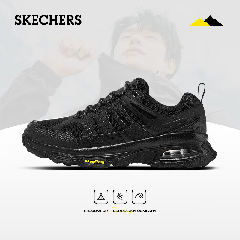 斯凯奇（Skechers）男士户外旅行鞋防滑耐磨气垫城市户外鞋软底耐磨缓震运动休闲鞋 BBK全黑色 41