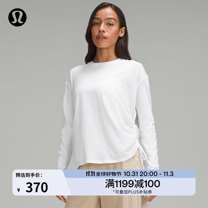 lululemon丨Side-Cinch 女士棉混纺双侧抽绳长袖 T 恤 LW3FZ0S 白色 4