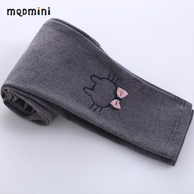 MQDMINI女童秋款德绒打底裤女童宝宝裤子小女孩中小女童外穿长裤秋季 灰色小猫 100
