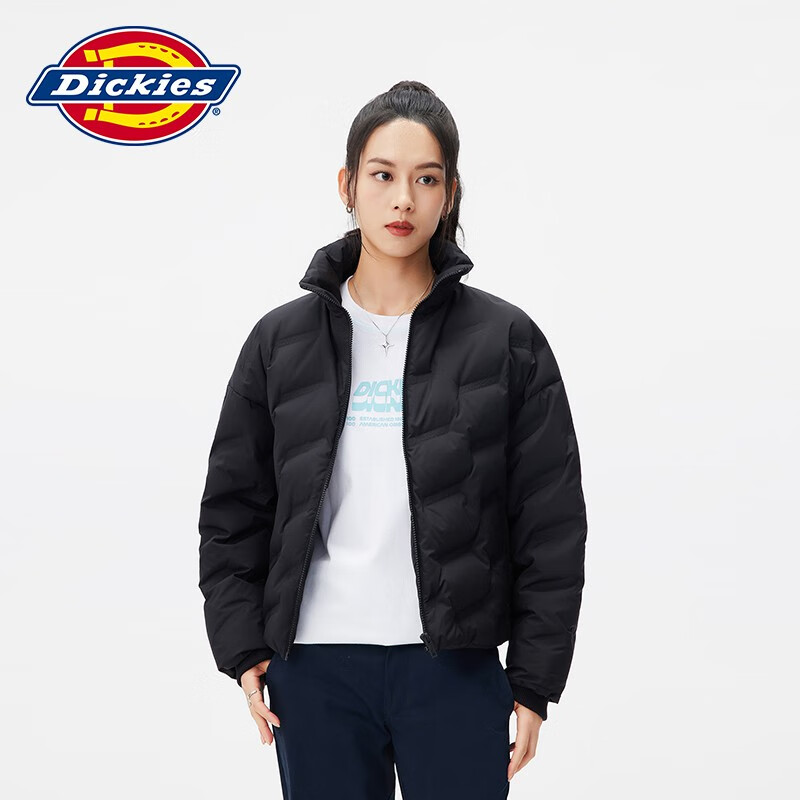 dickies羽绒服 全身压印印花羽绒服 保暖外套上衣DK010807 黑色 XL 充绒量:180g