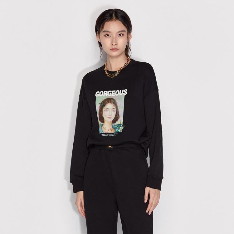 赵小黎合作系列 早春油画印花绣章纯棉卫衣女