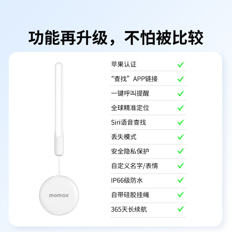 MOMAX摩米士PINPOP防丢器FindMy提醒适用apple苹果airtag定位器背钱包车钥匙扣平替