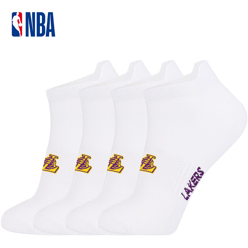 NBA男士船袜防臭抗菌夏季薄短筒袜网眼透气篮球袜高后帮运动棉袜4双 湖人队4双装