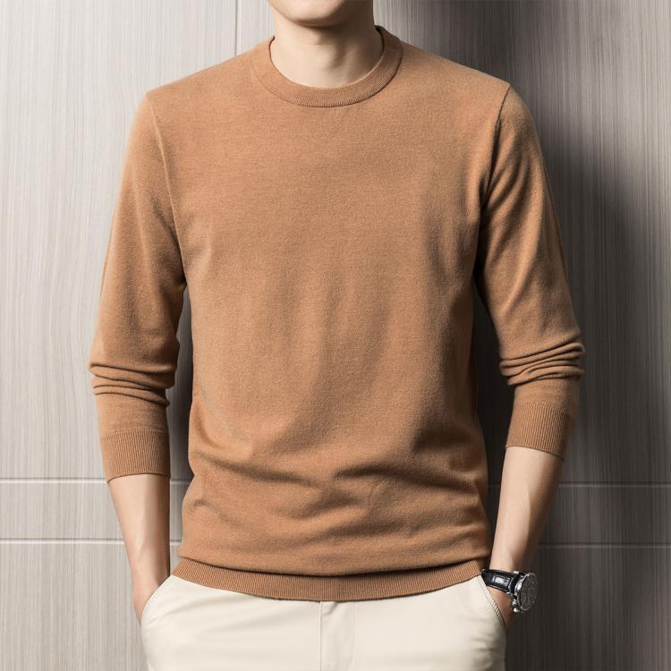2024秋冬绵软舒适长袖圆领针织毛衣纯色休闲亲肤舒适男式毛衣