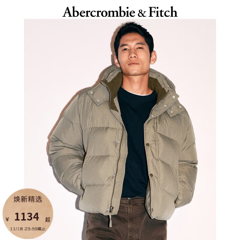 ABERCROMBIE & FITCH男装 24秋冬抗风抗水黑色连帽保暖羽绒服外套KI132-4154 棕色 L (180/108A)