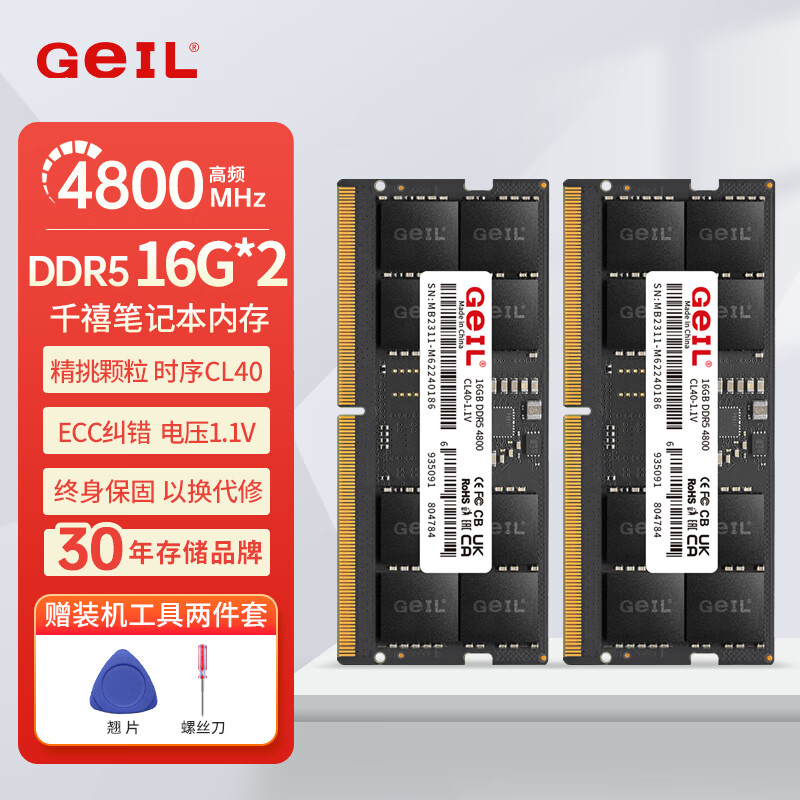 GEIL金邦 笔记本内存条 DDR5 笔记本电脑内存条 第五代内存条 5600 5200 4800 MHZ 运行内存 笔记本 32G(16GX2)套条 4800