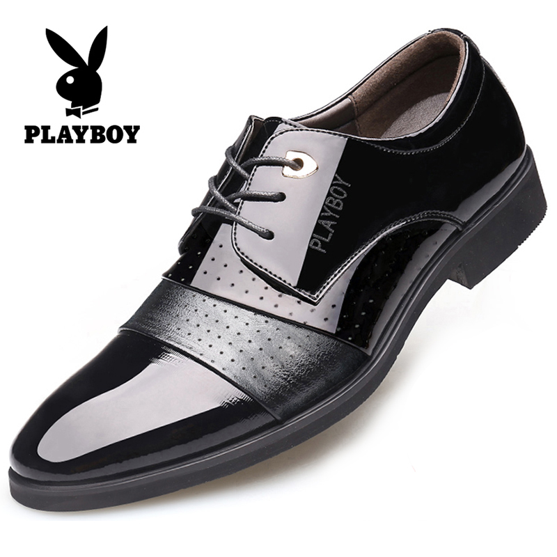 花花公子皮鞋男商务正装休闲英伦真皮男士2024春夏季镂空透气内增高鞋 2208黑色【镂空款】 41