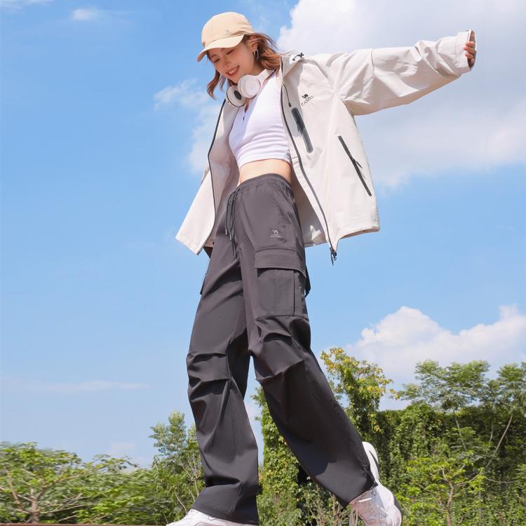 骆驼 CAMEL【防泼水伞兵裤】美式机能复古工装裤阔腿两穿2024秋冬长裤女