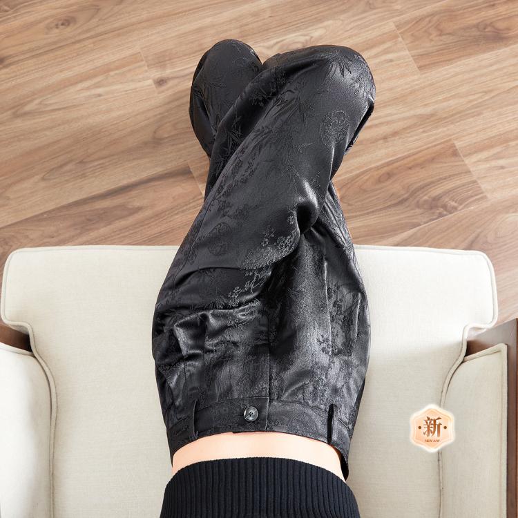 【新中式提花高腰休闲裤】2024秋冬女士宽松显瘦长款阔腿裤