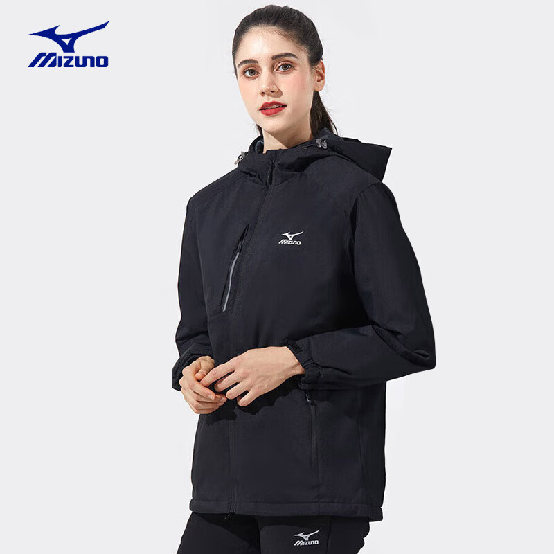 美津浓（MIZUNO）户外夹克外套男女连帽锋衣防寒登山服防风款 黑色【男女同款加棉加厚加绒】 4XL（175-185斤）男女通用