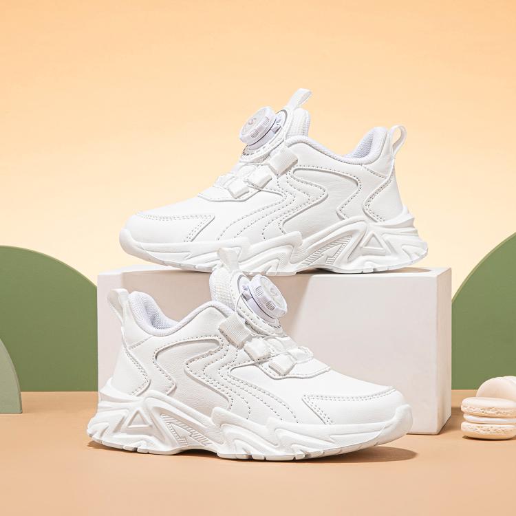 男童运动鞋春秋旋转纽扣女童鞋子中大童小白鞋休闲跑步鞋