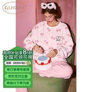 果壳（Gukoo）睡衣女秋冬季款卡通圆领套头薄绒款保暖套装家居服 天堂粉2 L 