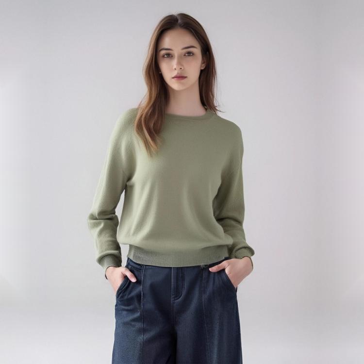 女式潮流时尚纯色圆领针织毛衣